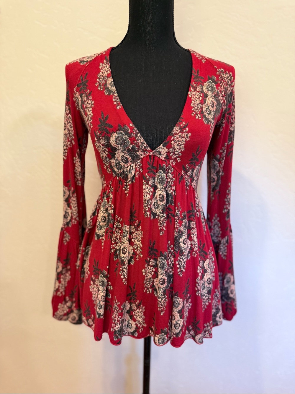 Free People Speak Easy Top - Red Floral (Size XS)